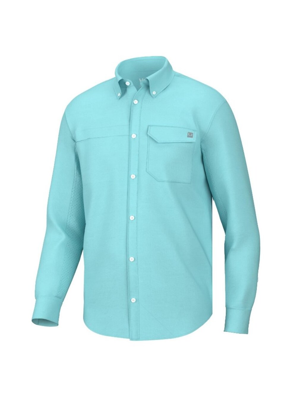 Men's HUK Tide Point Solid Long Sleeve Shirt Button Down Island Paradise Medium
